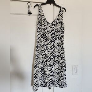 White Crochet Overlay Navy Blue Sleeveless Dress Ralph Lauren Size 6